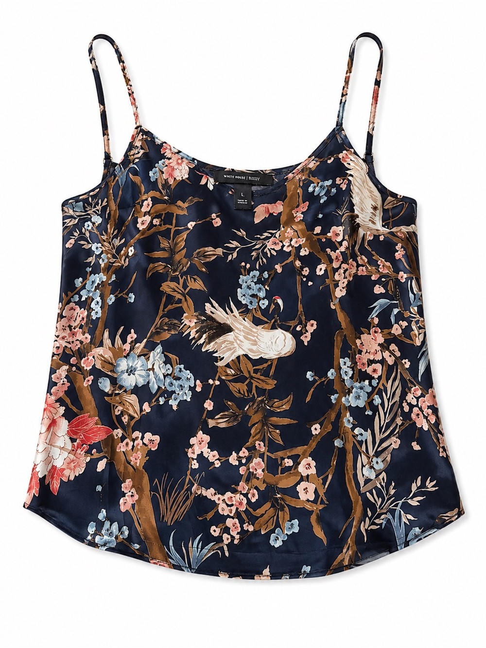 WHBM Navy Floral Sheer Metallic Tie Neck Blouse (NWT) Large - Picture 4 of 6